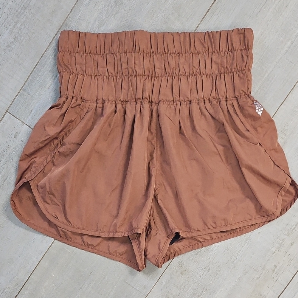 FP Movement by Free People High-Waist Smocked Rust Shorts